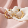 Gold-Tone Beaded Hoop Stone-Set Ball Earrings, close-up detail