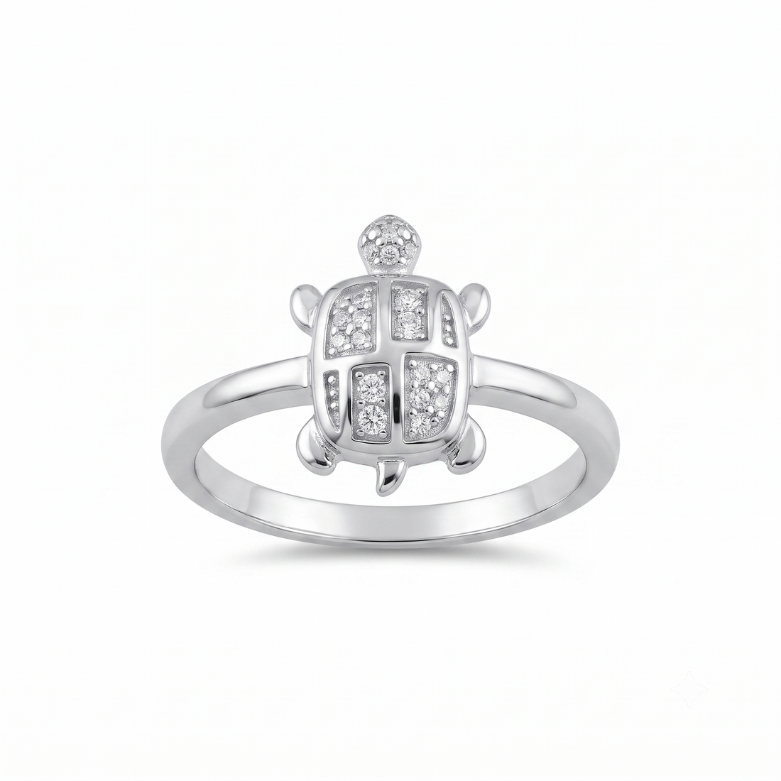 Silvme lucky turtle 925 sterling silver ring for women with pave turtle shell on a slim silver band