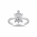 Silvme lucky turtle 925 sterling silver ring for women with pave turtle shell on a slim silver band