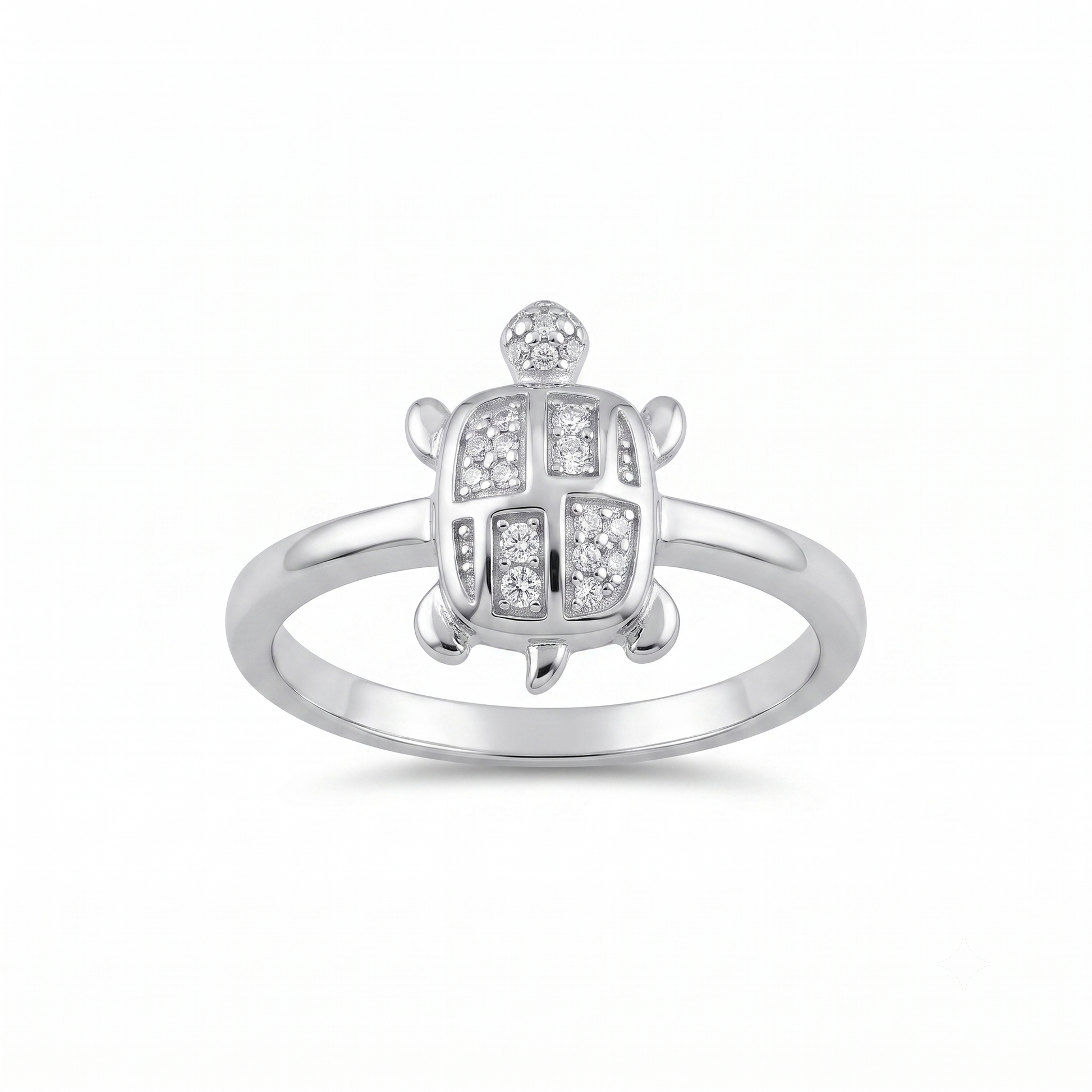 Silvme lucky turtle 925 sterling silver ring for women with pave turtle shell on a slim silver band