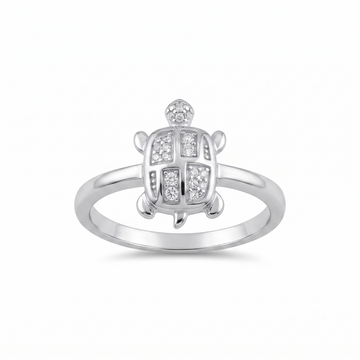 Silvme lucky turtle 925 sterling silver ring for women with pave turtle shell on a slim silver band
