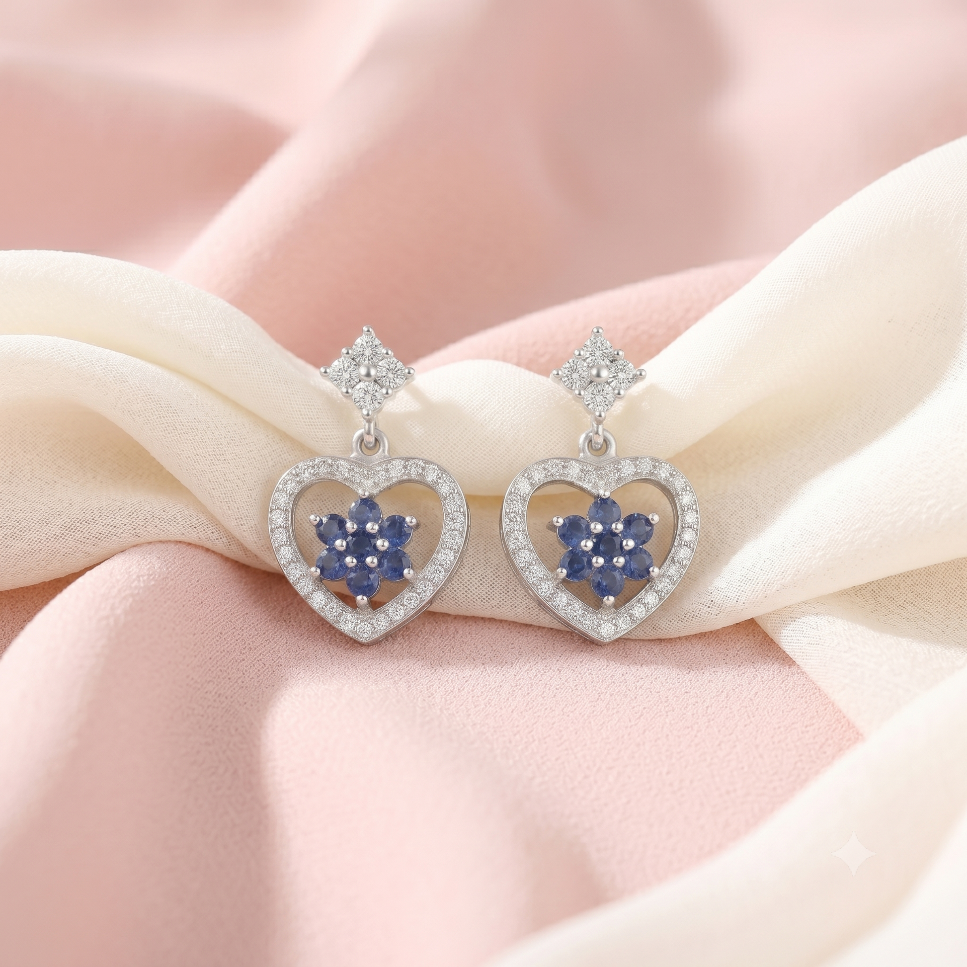 Blue Heart Stone-Set Drop Earrings, additional product view 3