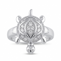 Silvme statement turtle 925 sterling silver ring for women with marquise centre stone inside a full halo shell