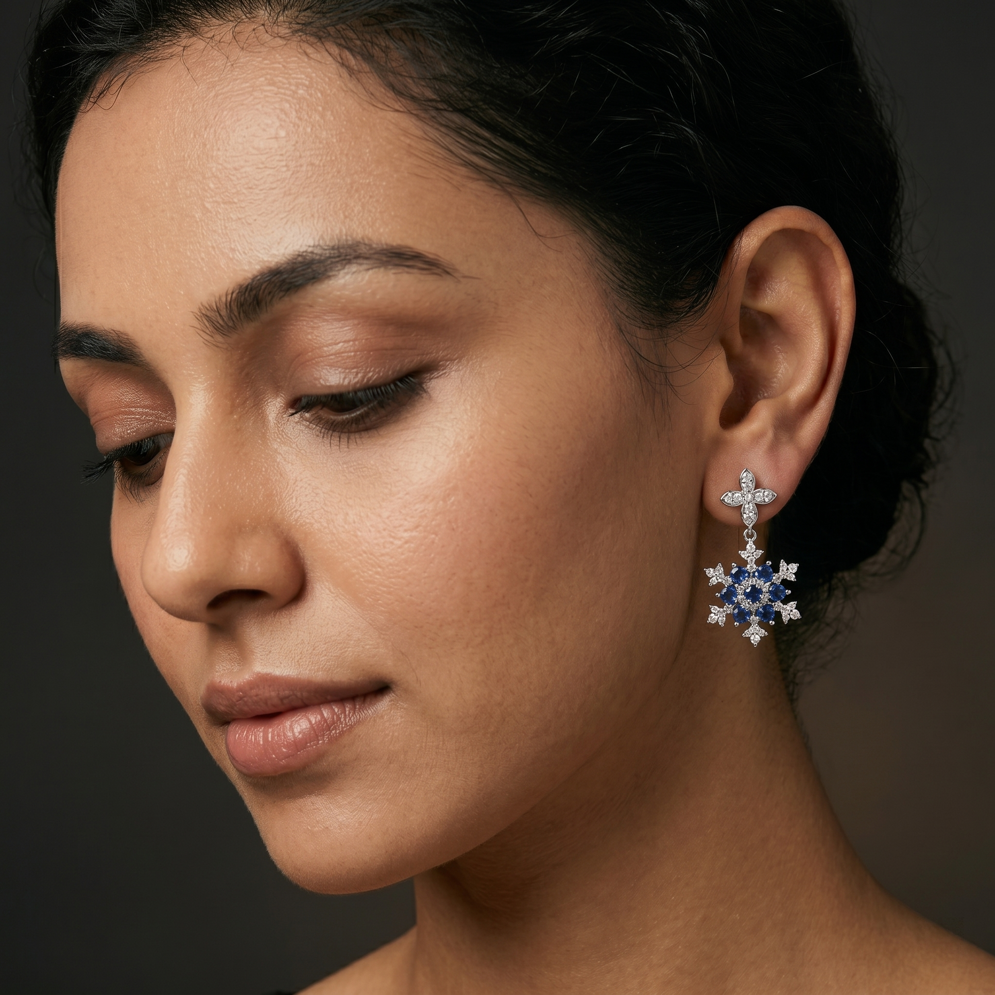 Silvme Pure 925 Sterling Silver Blue Sapphire CZ Cross Pendant Drop Earrings for Women & Girls