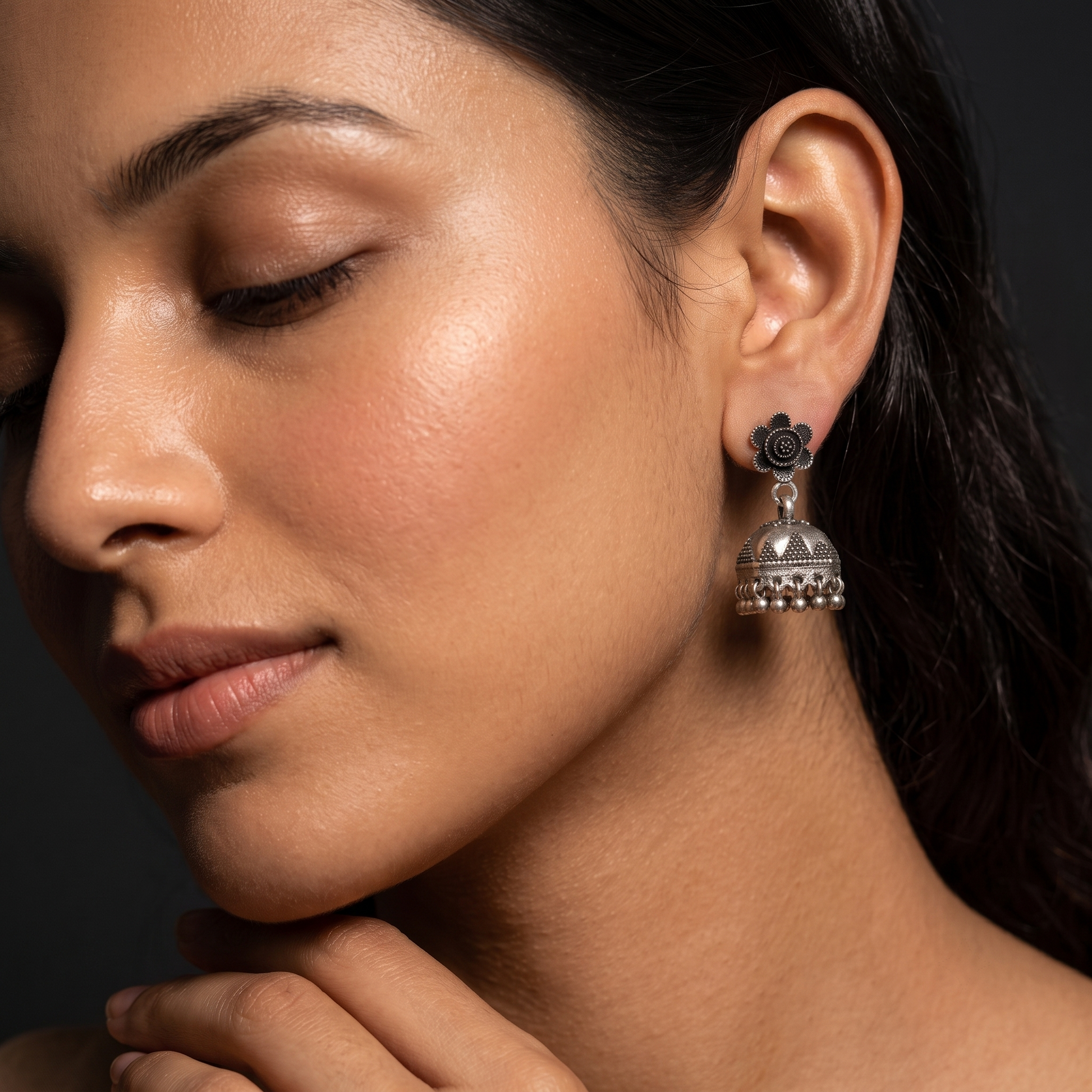 Traditional Oxidised Jhumka Earrings, additional product view 6