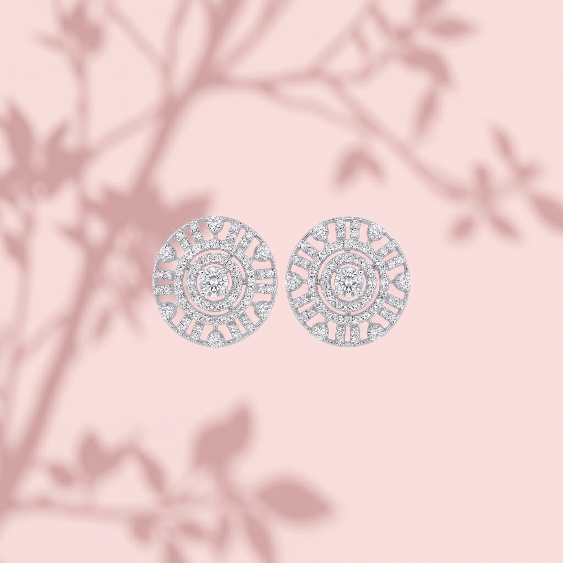 Art Deco Concentric Circle Stone-Set Stud Earrings, additional product view 3