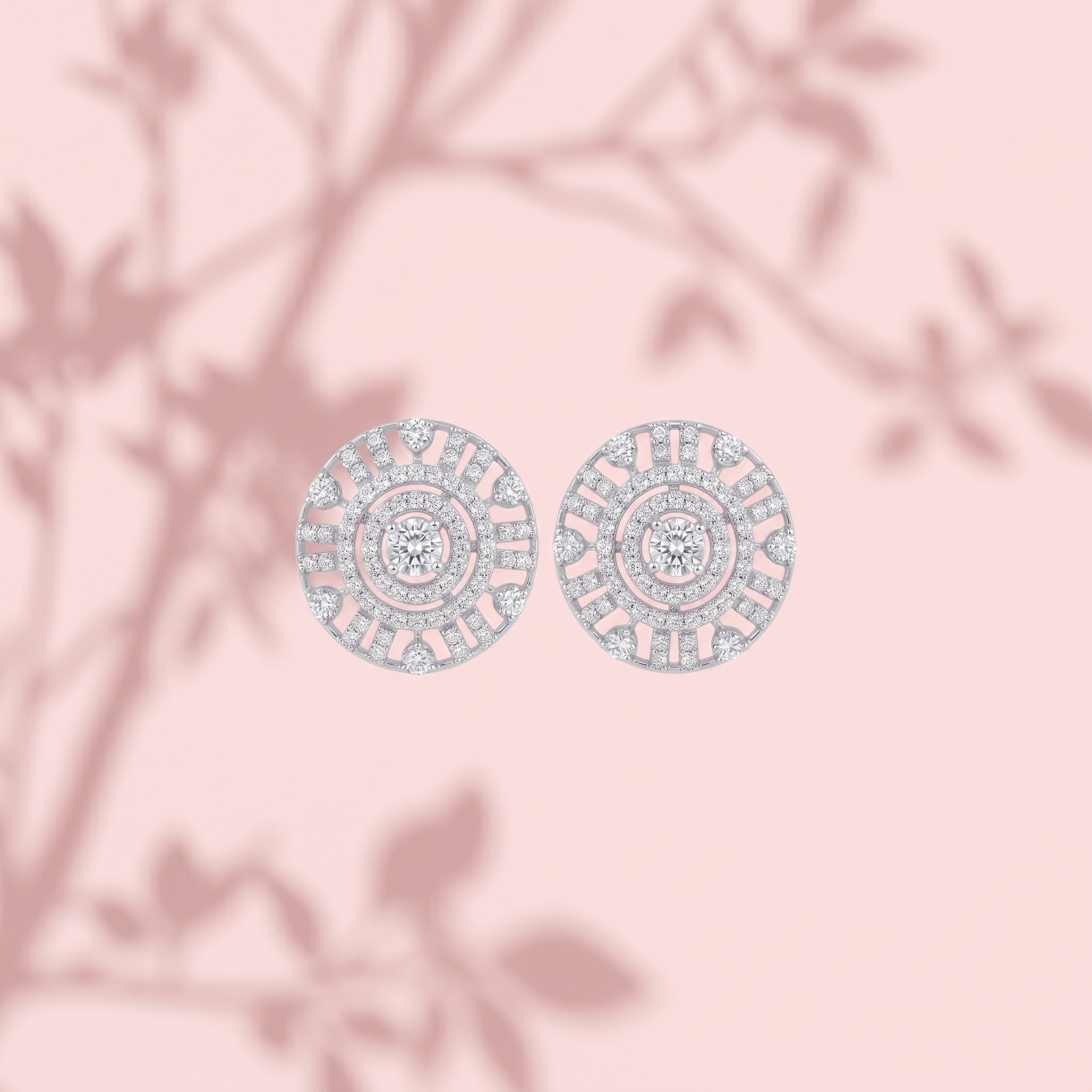 Silvme Pure 925 Sterling Silver Art Deco Concentric Circle CZ Stud Earrings for Women & Girls
