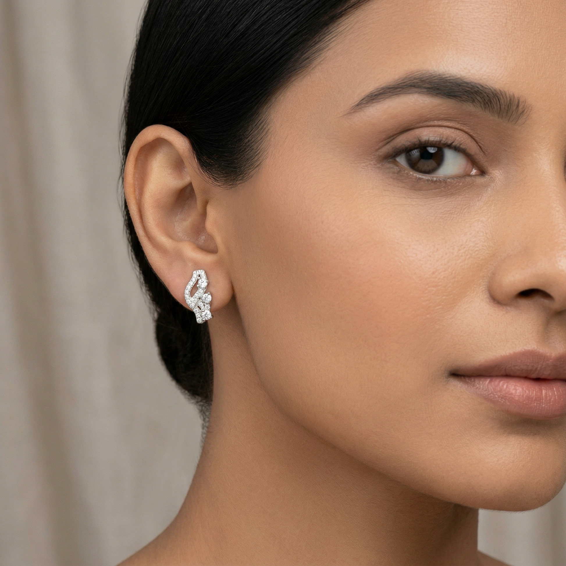 Curved PavÃ© Stone-Set Stud Earrings, additional product view 4