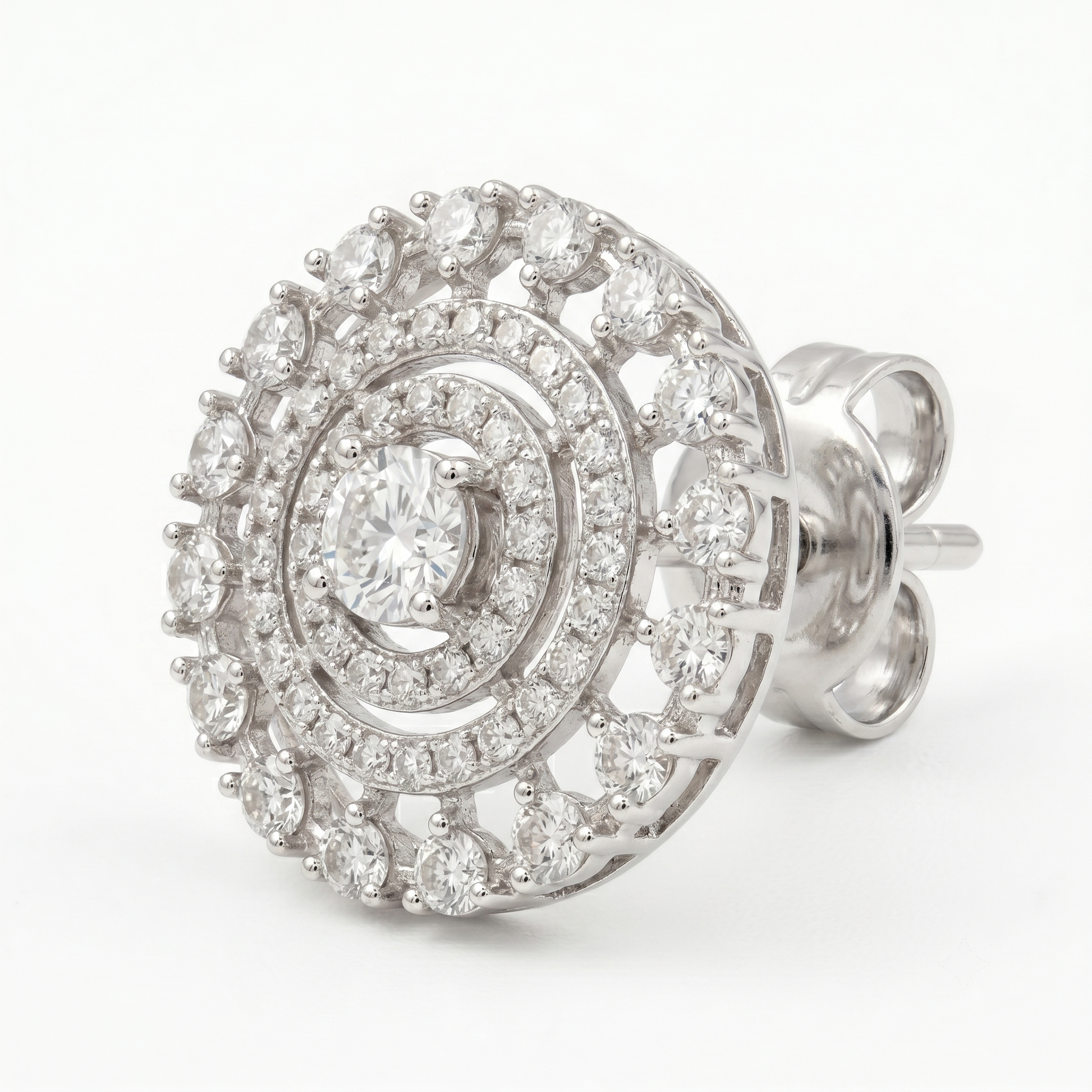 Round Double-Halo Stone-Set Stud Earrings, additional product view 3