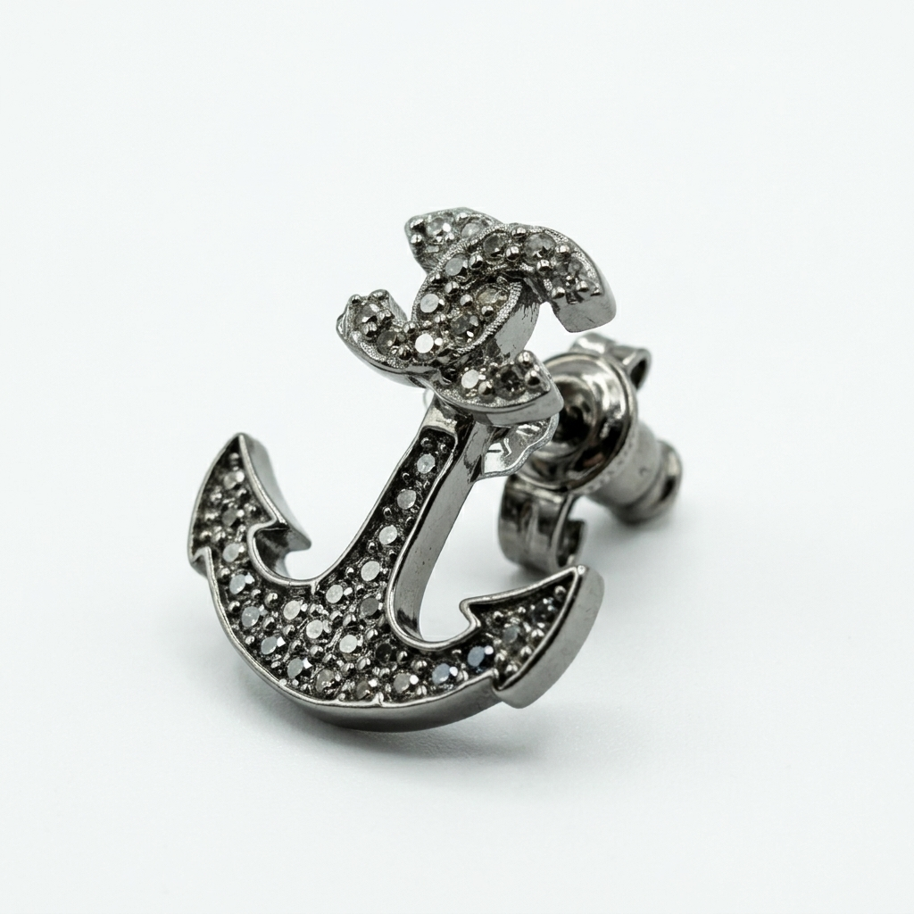 Anchor Dark-Stone Accent Stud Earrings, close-up detail