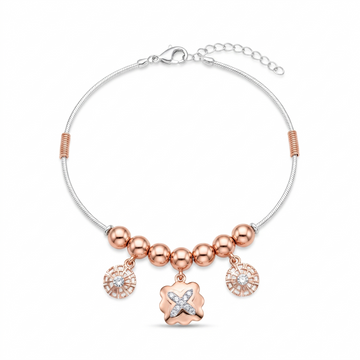 Silvme 925 Sterling Silver Gold & Rose-Gold CZ Fan Anklet for Women & Girls