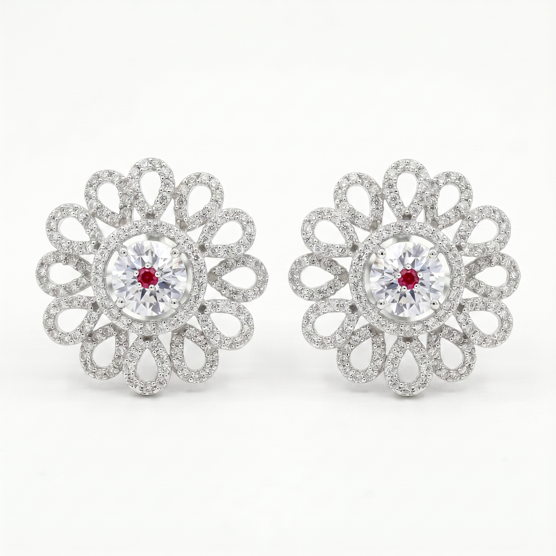 925 sterling silver Petal Lattice CZ Coral Accent Stud Earrings by Silvme with cubic zirconia, an elegant accessory for her