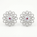 Petal Lattice Stone-Set Stud Earrings with Red Accent, front product view