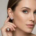 Heart-Shaped PavÃ© Flower Stone-Set Stud Earrings, additional product view 4