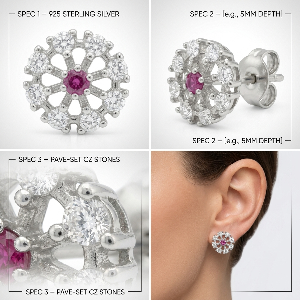 Pink-Centre Openwork Floral Stud Earrings, additional product view 8