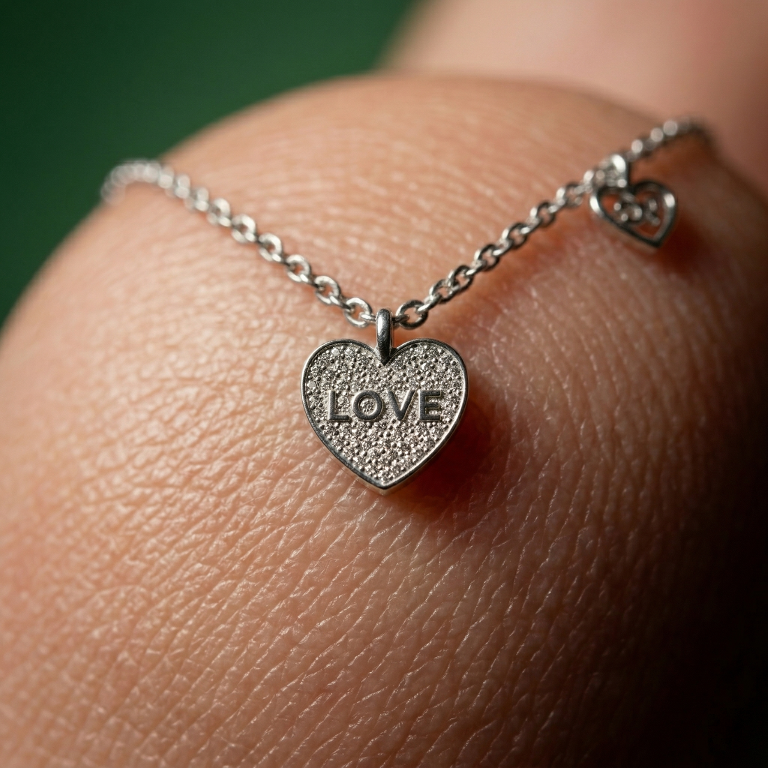 925 Sterling Silver Pavé "LOVE" Heart Pendant Necklace with Side Charm