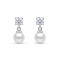 Stone-Set Solitaire Pearl-Look Accent Drop Stud Earrings, front product view