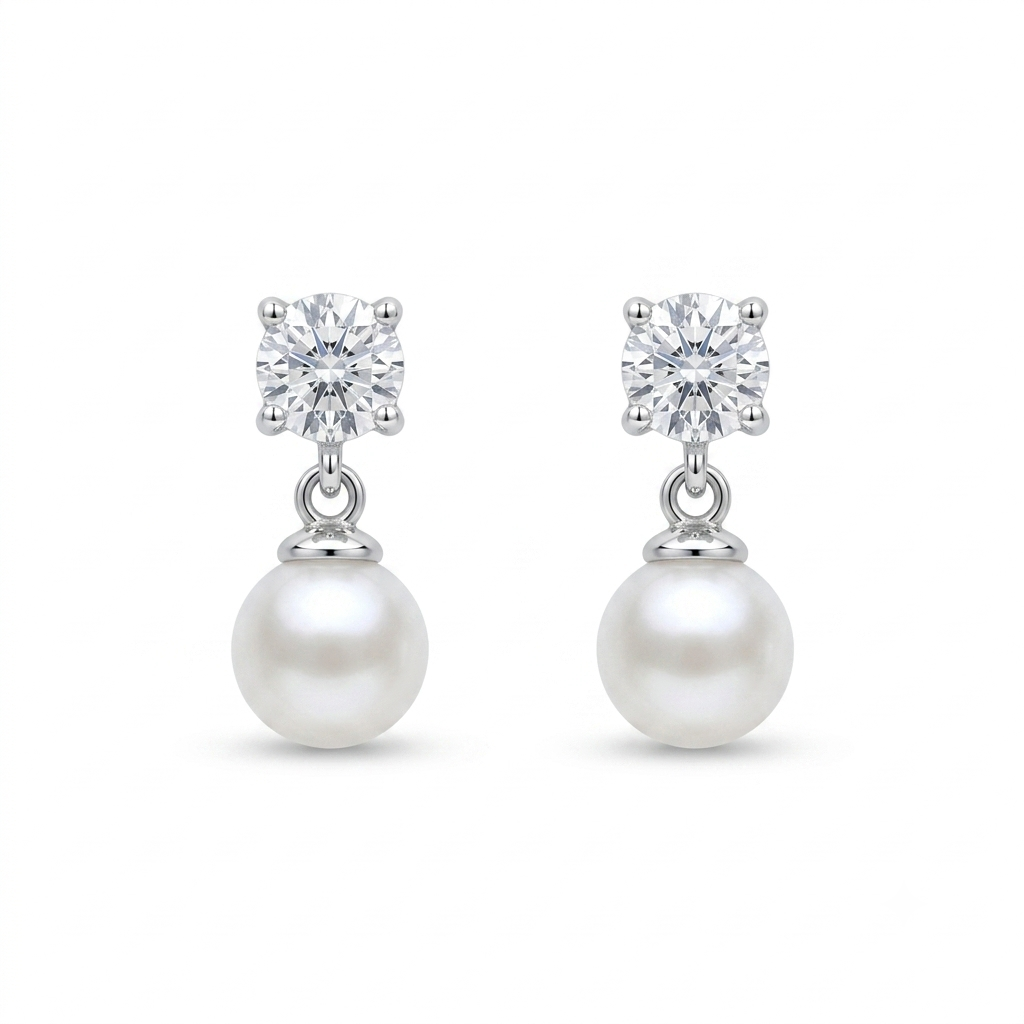 Stone-Set Solitaire Pearl-Look Accent Drop Stud Earrings, front product view