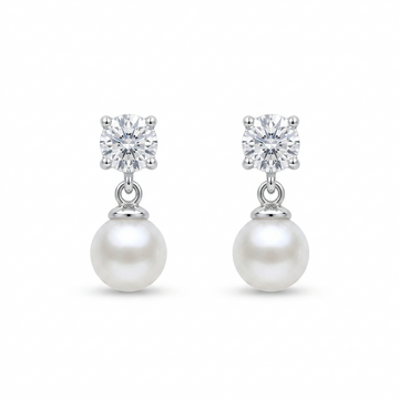 Stone-Set Solitaire Pearl-Look Accent Drop Stud Earrings, front product view