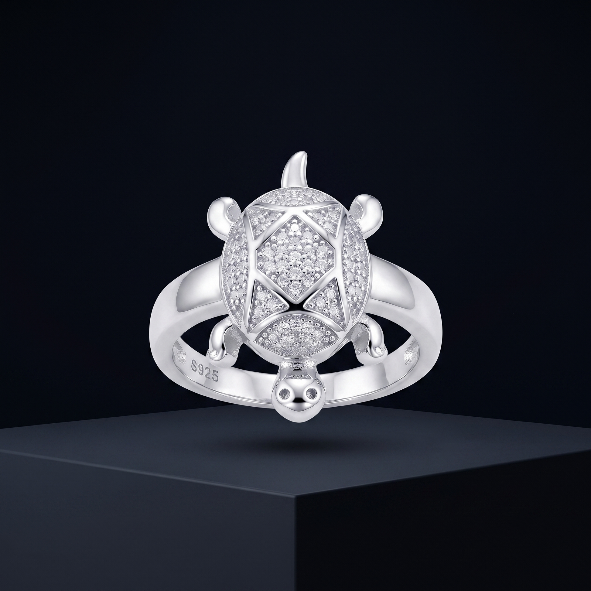 Marquise turtle lucky charm ring in 925 sterling silver - good-luck gift for women