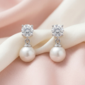 Stone-Set Solitaire Pearl-Look Accent Drop Stud Earrings, additional product view 6
