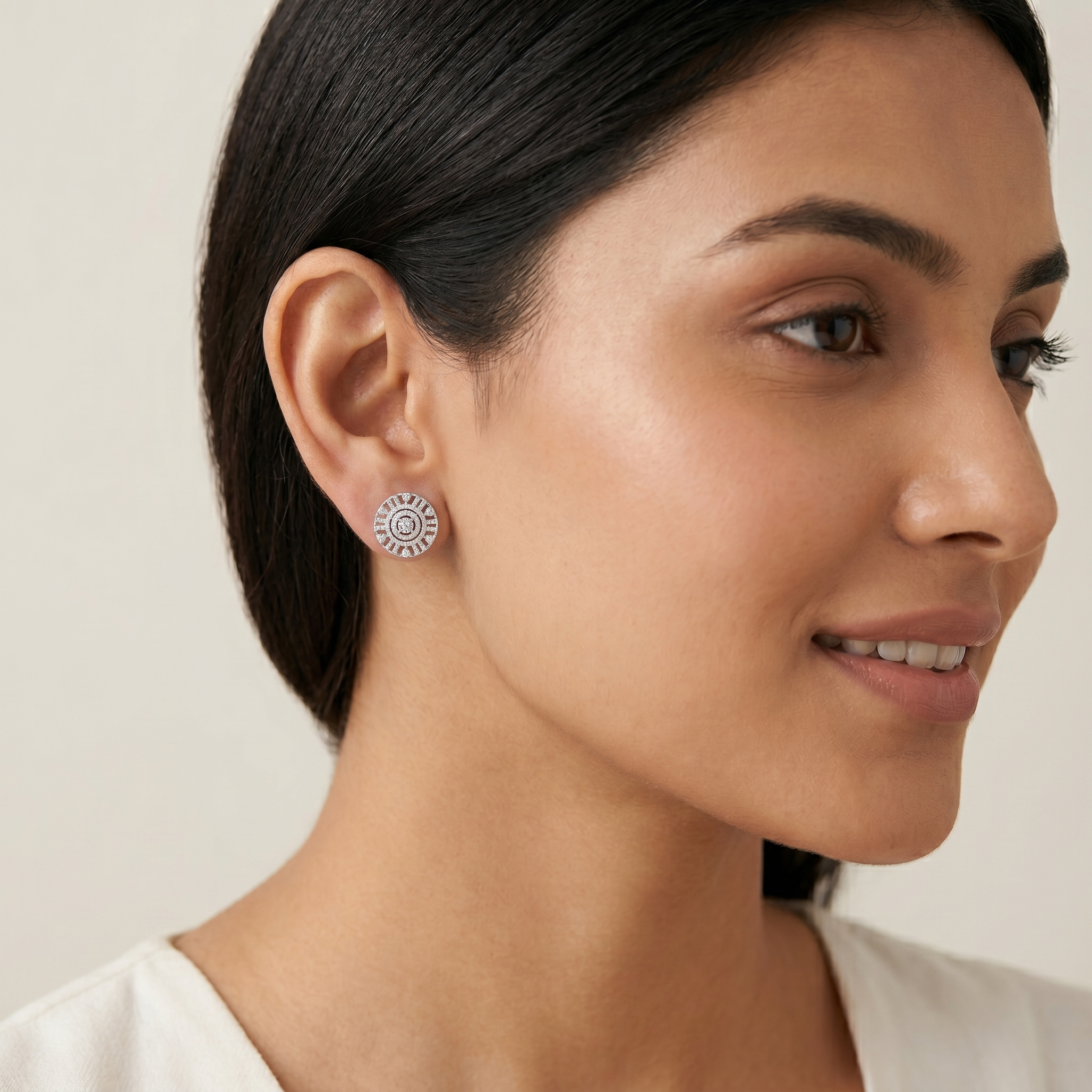 Silvme Pure 925 Sterling Silver Art Deco Concentric Circle CZ Stud Earrings for Women & Girls