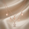 Detailed rose gold styling on the Silvme Rose Gold Layered Star Pendant Necklace in polished 925 sterling silver