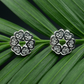 Heart Circle Stone-Set Stud Earrings, close-up detail