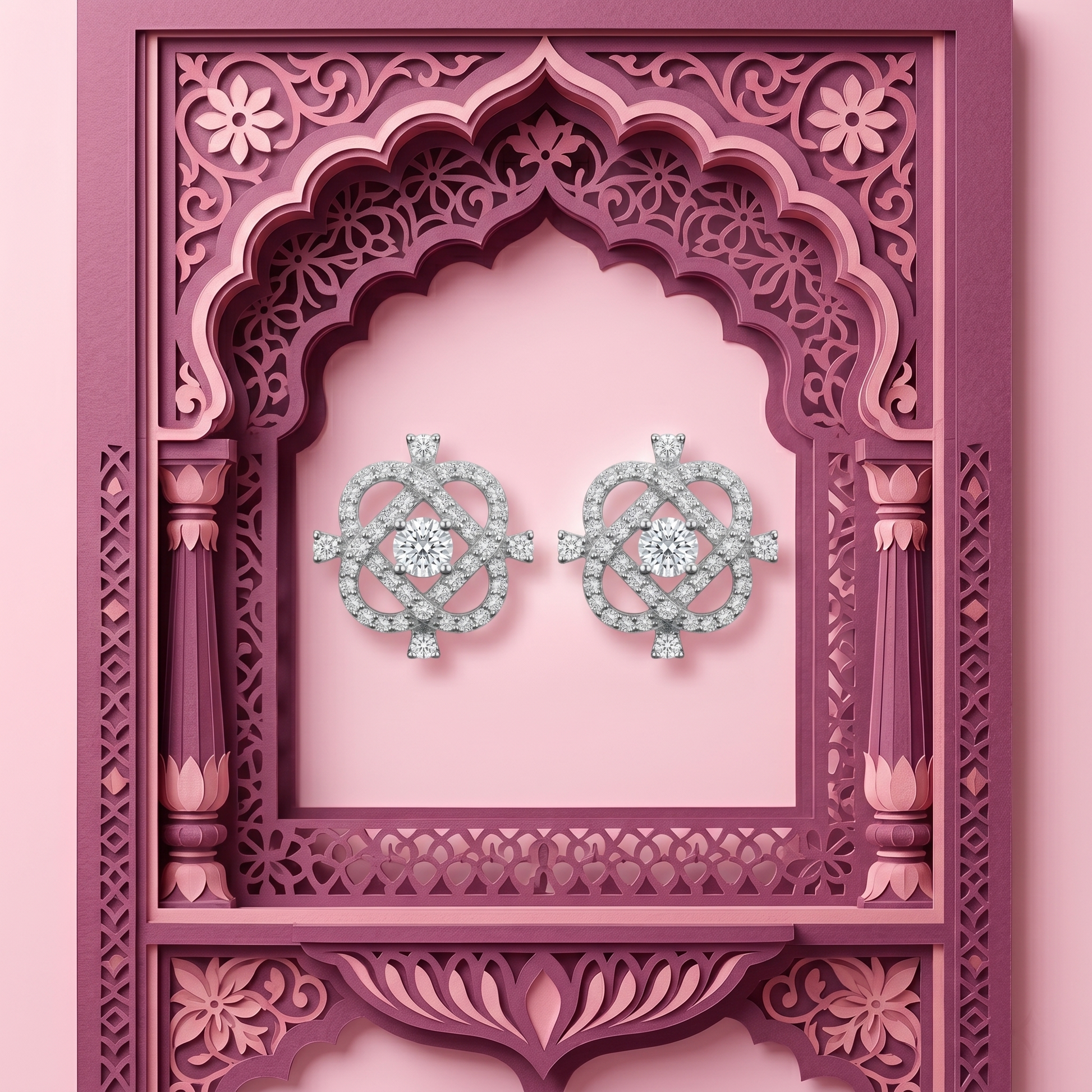 Diamond-Shaped Frame Stone-Set Stud Earrings, additional product view 7