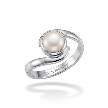 Silvme 925 Sterling Silver Pearl Wave Bypass Ring for Women