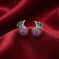 Cherry Design Stone-Set Stud Earrings, close-up detail