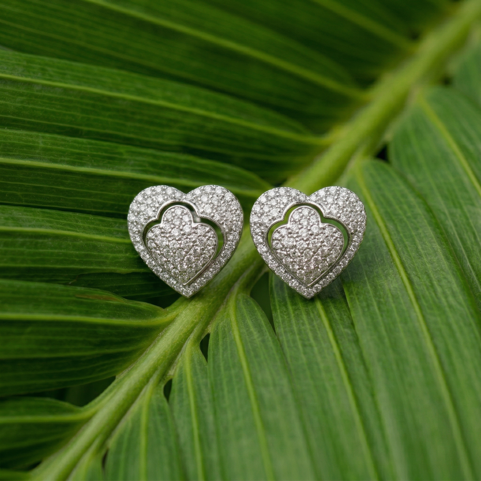Double-Layered Heart Stone-Set Stud Earrings, additional product view 5
