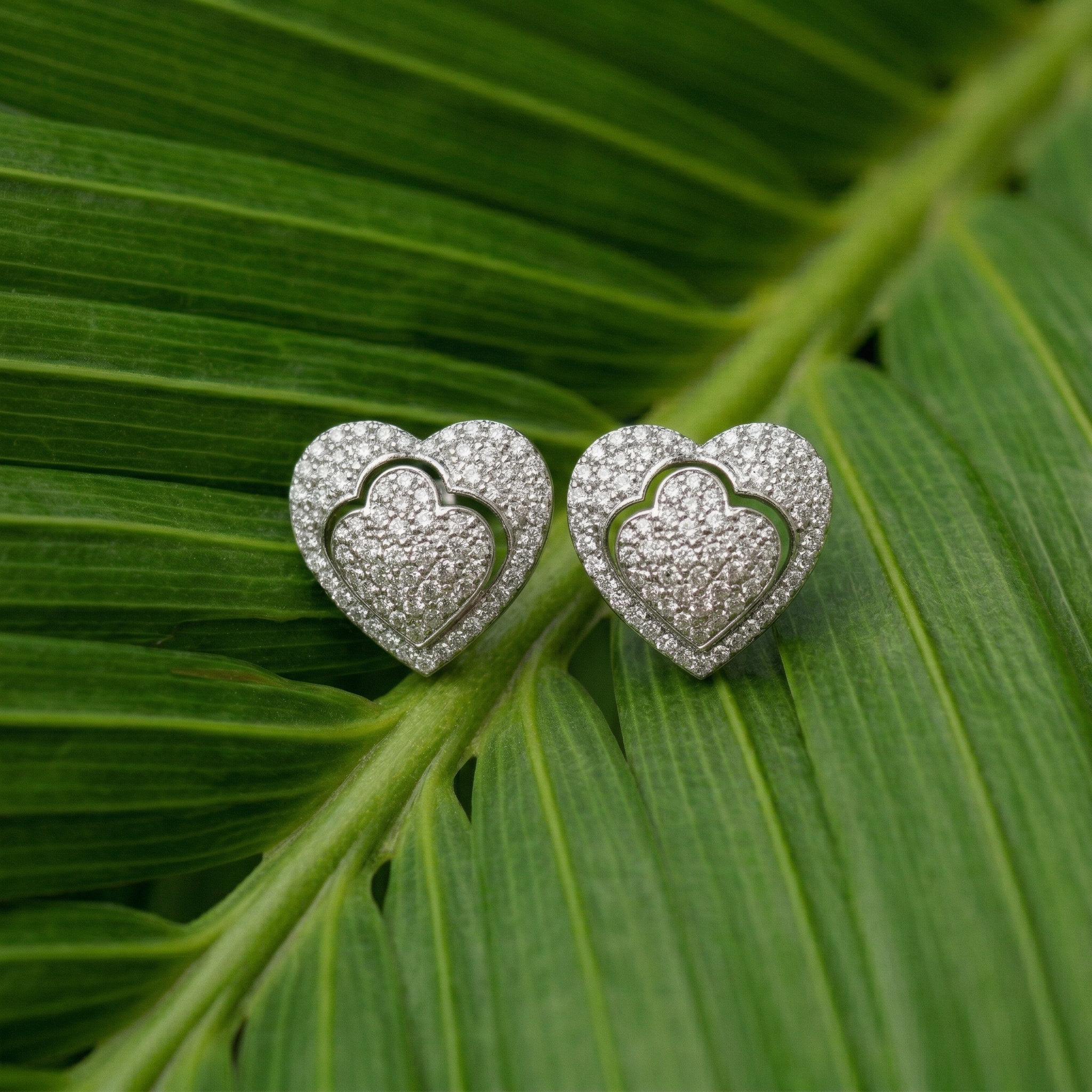 Silvme Pure 925 Sterling Silver Double-Layered Heart CZ Stud Earrings for Women