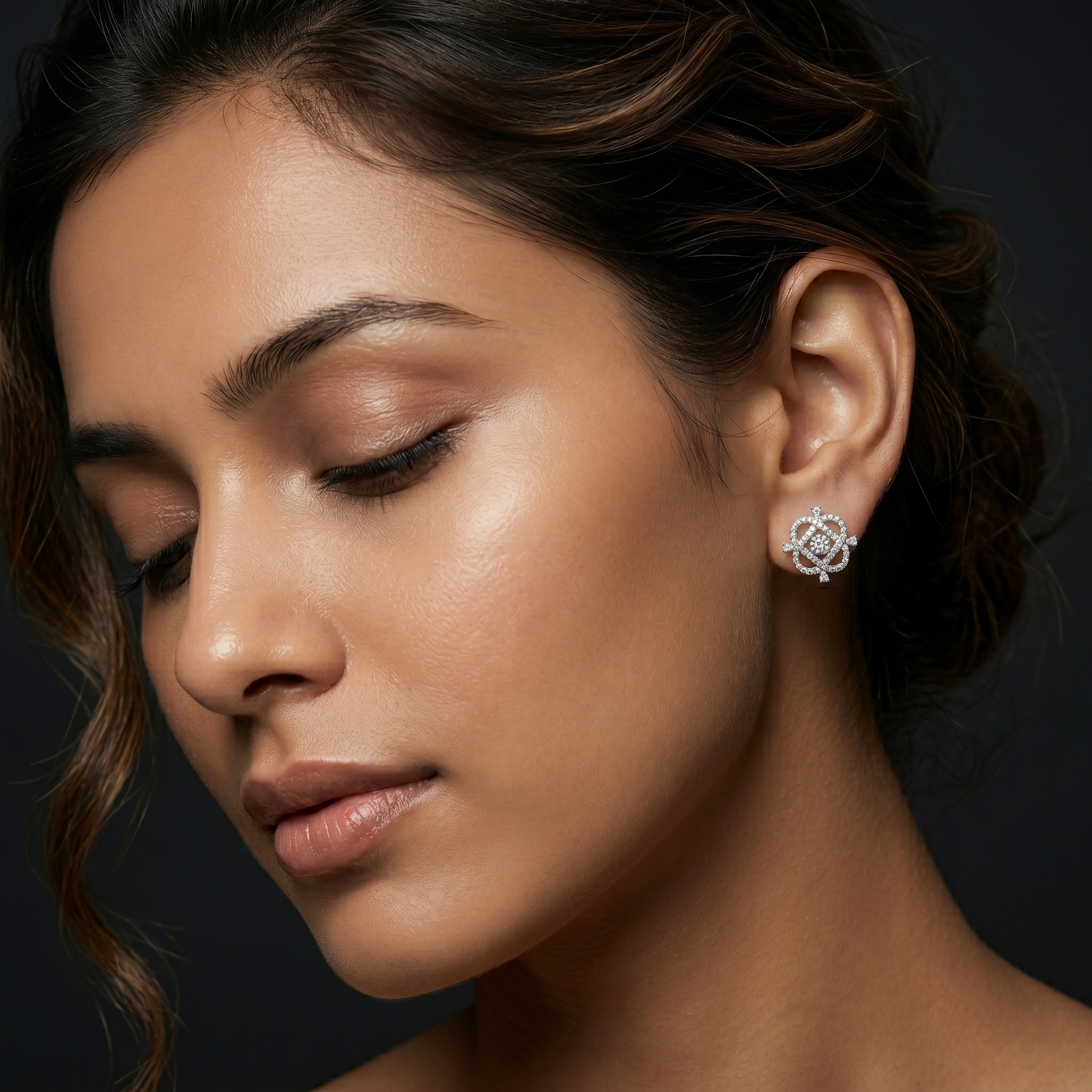 Diamond-Shaped Frame Stone-Set Stud Earrings, additional product view 5