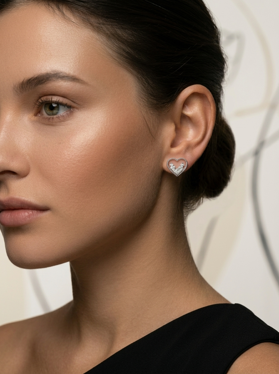 Open-Heart Stone-Set Stud Earrings, additional product view 5