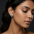 Green Round Sunburst Stud Earrings, additional product view 5