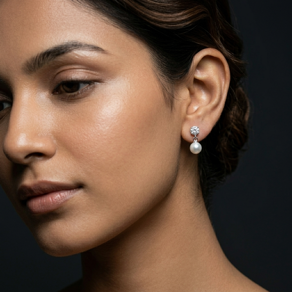 Stone-Set Solitaire Pearl-Look Accent Drop Stud Earrings, additional product view 4