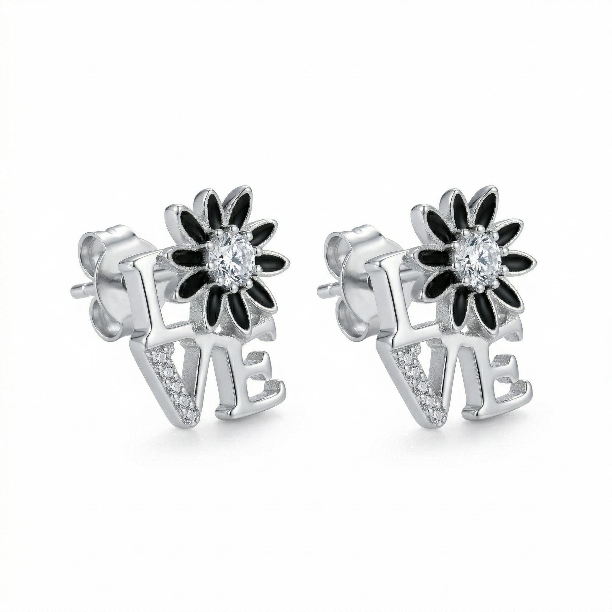 LOVE Script Daisy Stone-Set Stud Earrings, additional product view 5