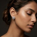 Round Double-Halo Stone-Set Stud Earrings, additional product view 4