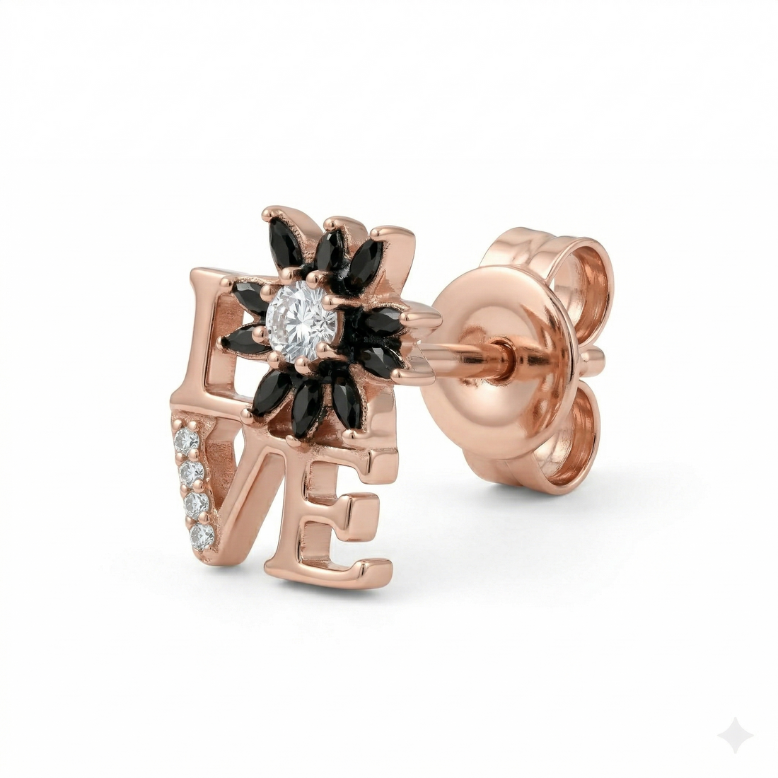 925 Sterling Silver Rose Gold LOVE Daisy Stud Earrings