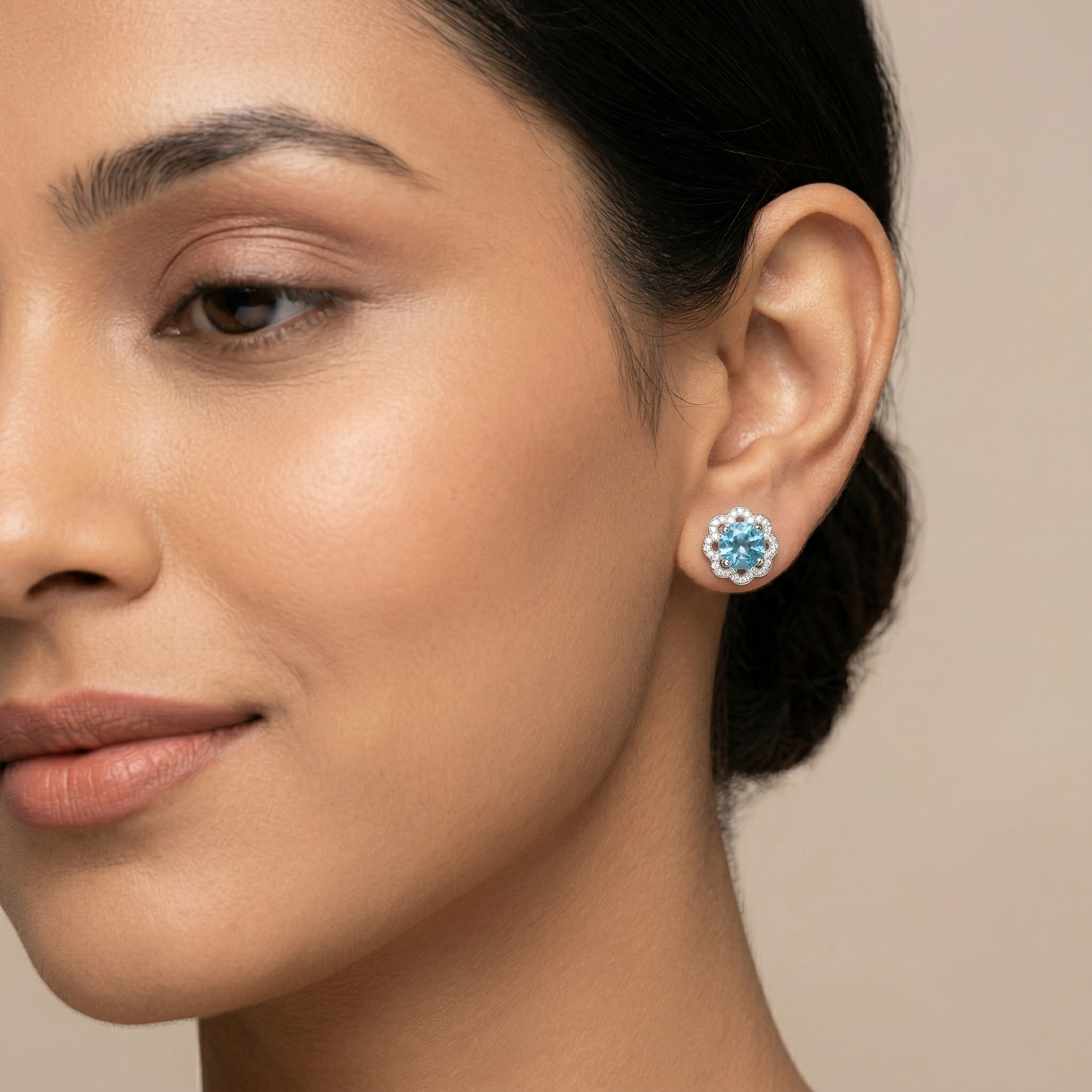 Blue Floral Halo Stud Earrings, additional product view 3