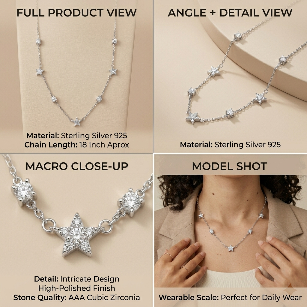 Silvme Star Station Pendant Necklace with anti-tarnish finish, refined 925 silver chain pendant