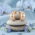 Rose-Gold-Tone Checkerboard Hoop Earrings, close-up detail