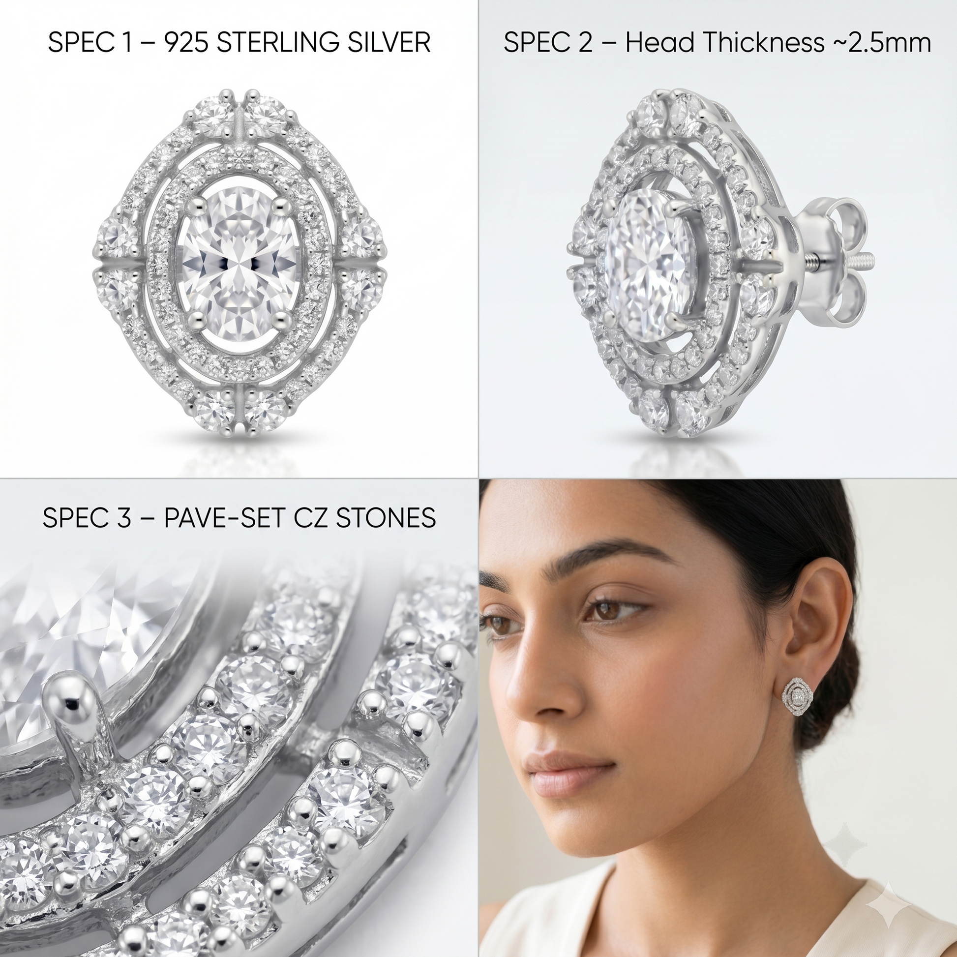 Double Halo Oval Stone-Set Solitaire Stud Earrings, additional product view 8