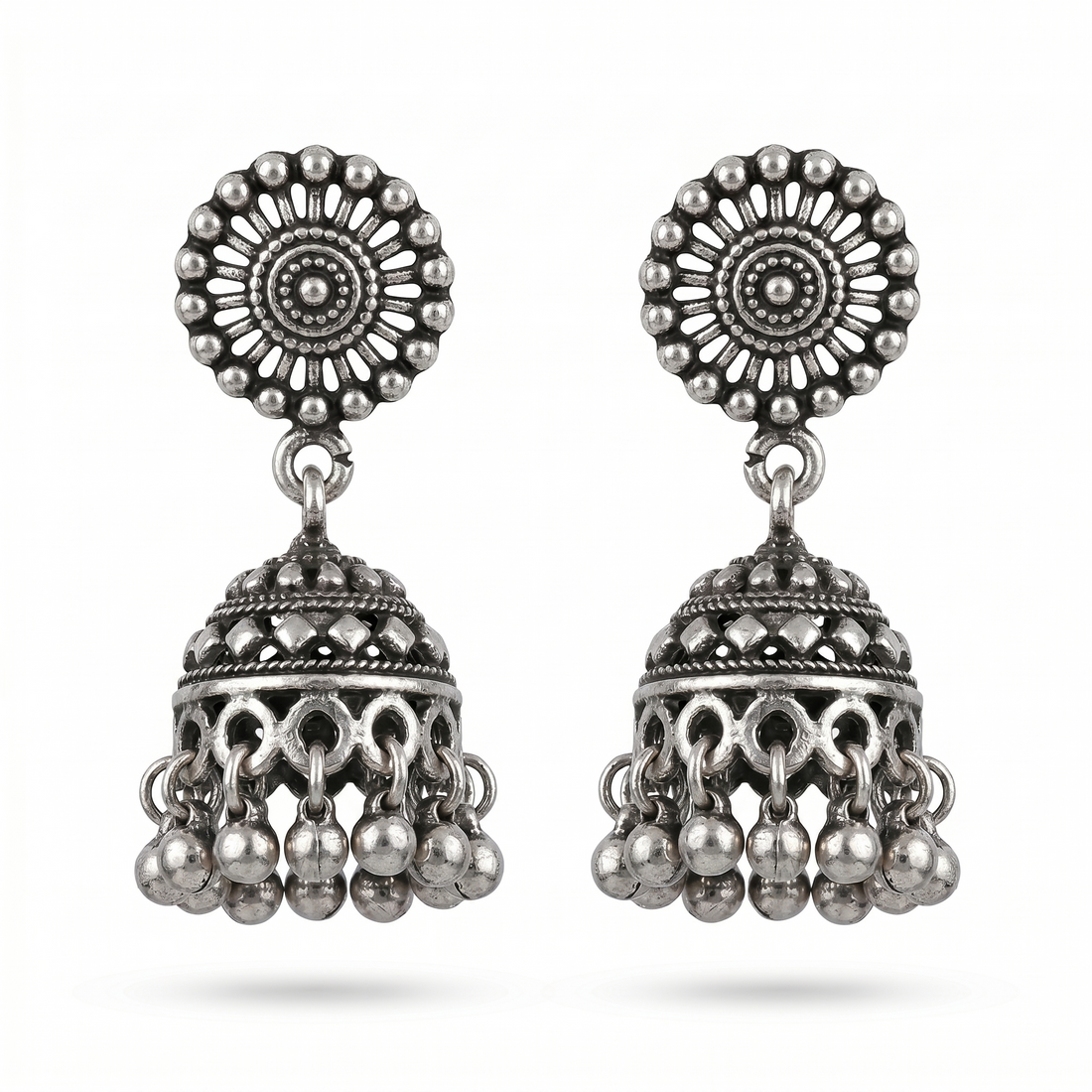 Silvme Mandala Disc Jhumka Silver Earrings, crafted in 925 sterling silver for women, timeless everyday elegance