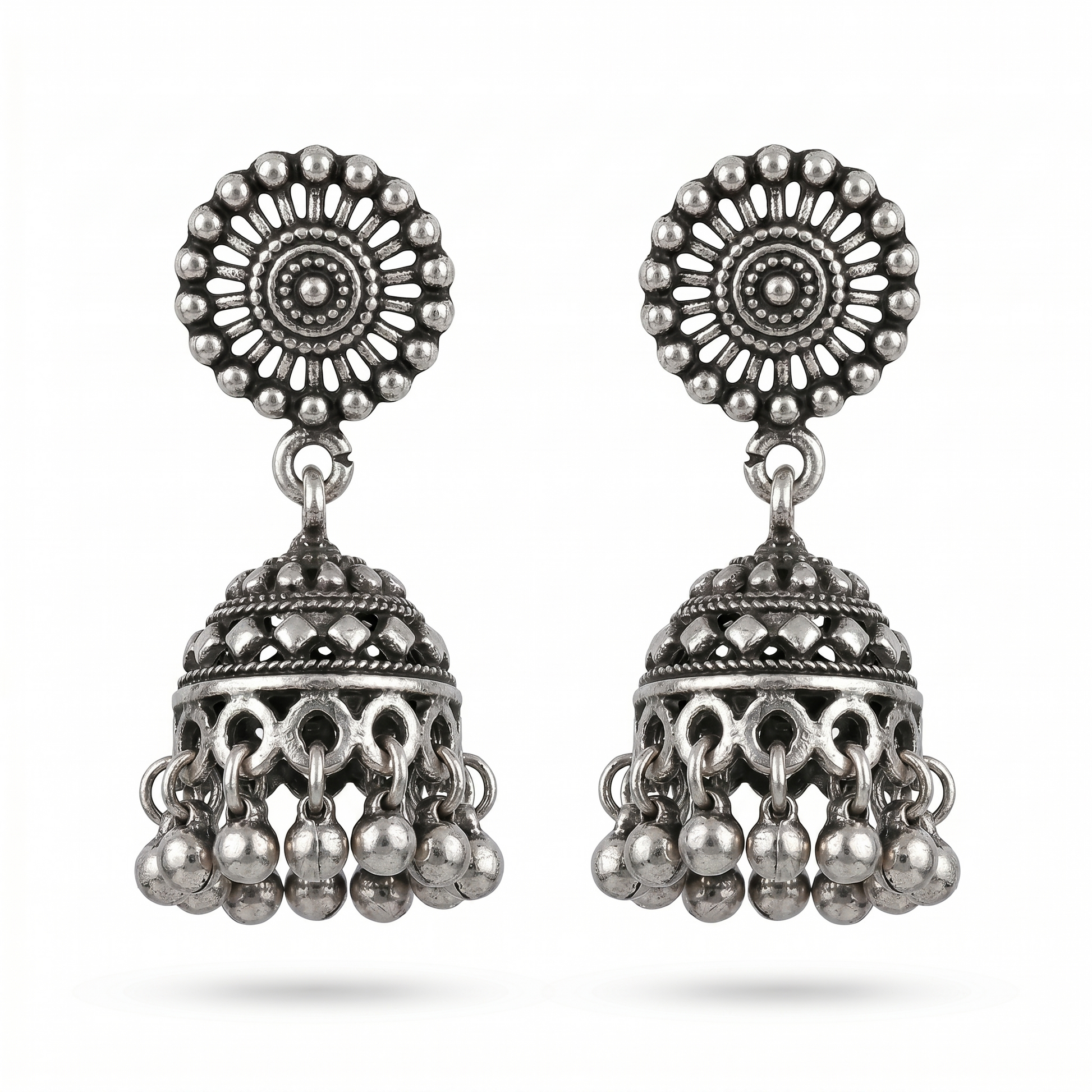 Mandala Disc Jhumka Earrings, front product view
