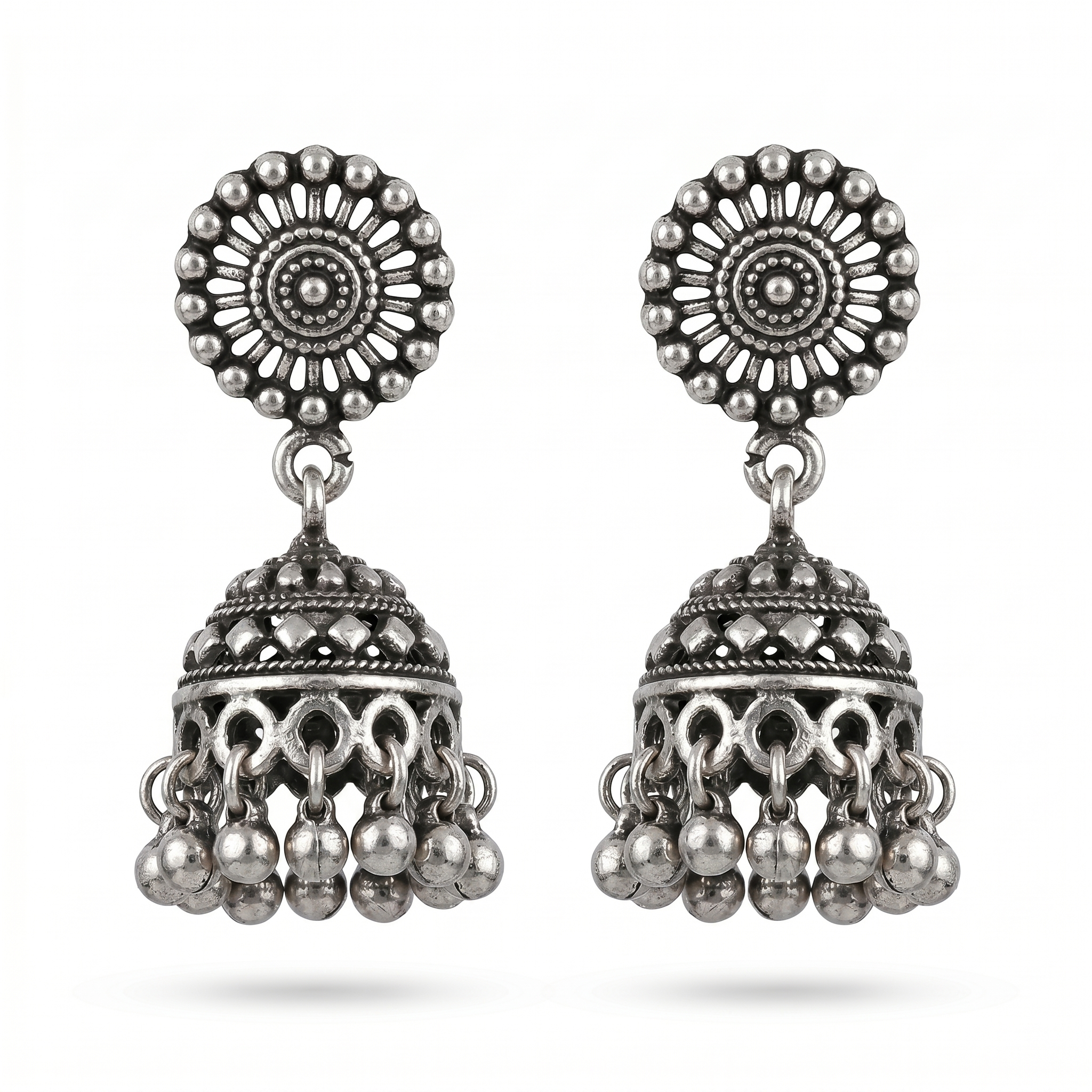 Silvme Pure 925 Sterling Silver Mandala Disc Jhumka Silver Earrings for Women & Girls