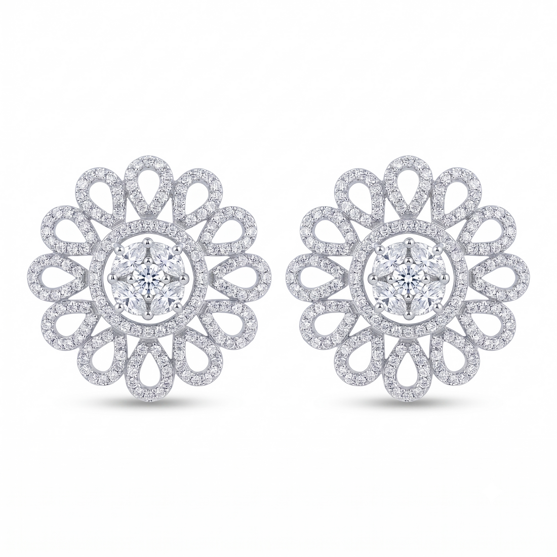 925 sterling silver Petal Lattice CZ Solitaire Round Stud Earrings by Silvme with cubic zirconia, an elegant accessory for her