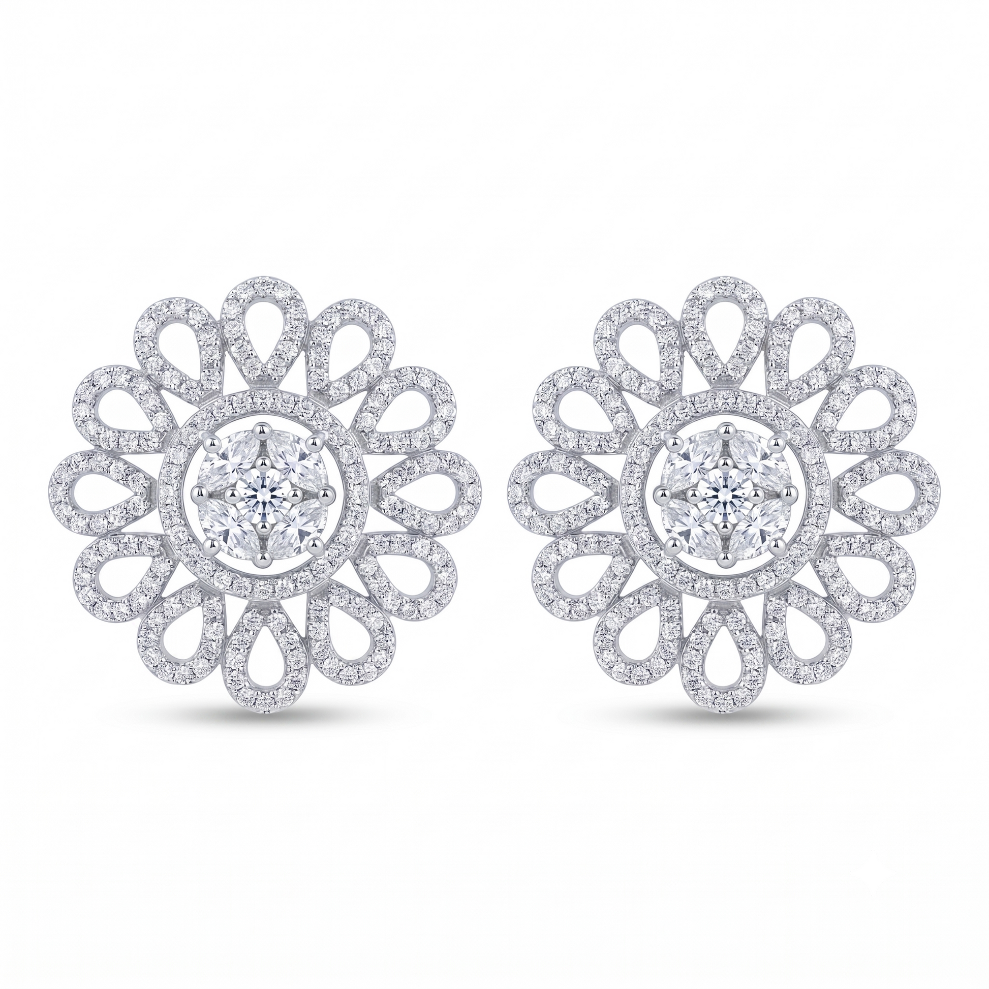 Petal Lattice Stone-Set Solitaire Round Stud Earrings, front product view