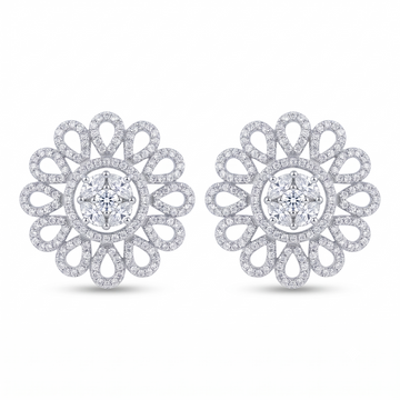 Petal Lattice Stone-Set Solitaire Round Stud Earrings, front product view